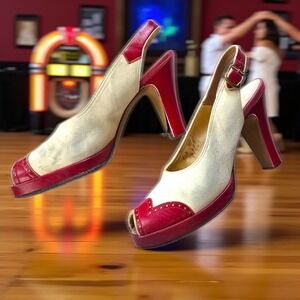Vintage‎ 1940s Platform Pinup Rockabilly Peep Toe Lazarus Slingback Heels Sz 7